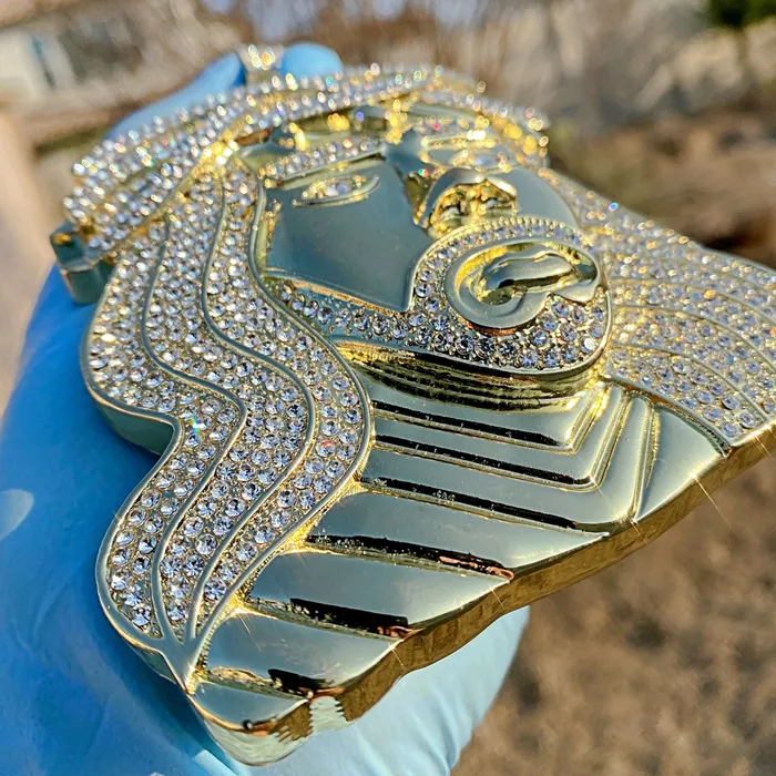 Necklaces 14K Gold Finish Jesus Head Huge Jumbo Pendant Iced Eyebrows Bling Cartel Necklaces 14K Gold Finish Jesus Head Huge Jumbo Pendant Iced Eyebrows Bling Cartel