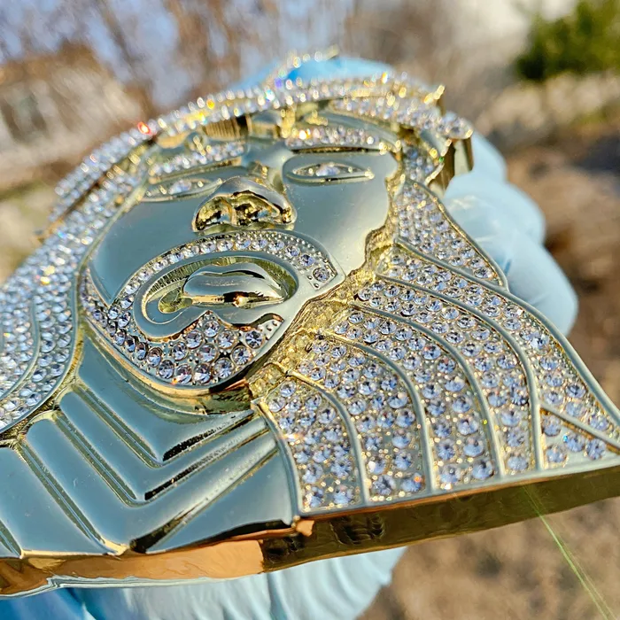 Necklaces 14K Gold Finish Jesus Head Huge Jumbo Pendant Iced Eyebrows Bling Cartel Necklaces 14K Gold Finish Jesus Head Huge Jumbo Pendant Iced Eyebrows Bling Cartel