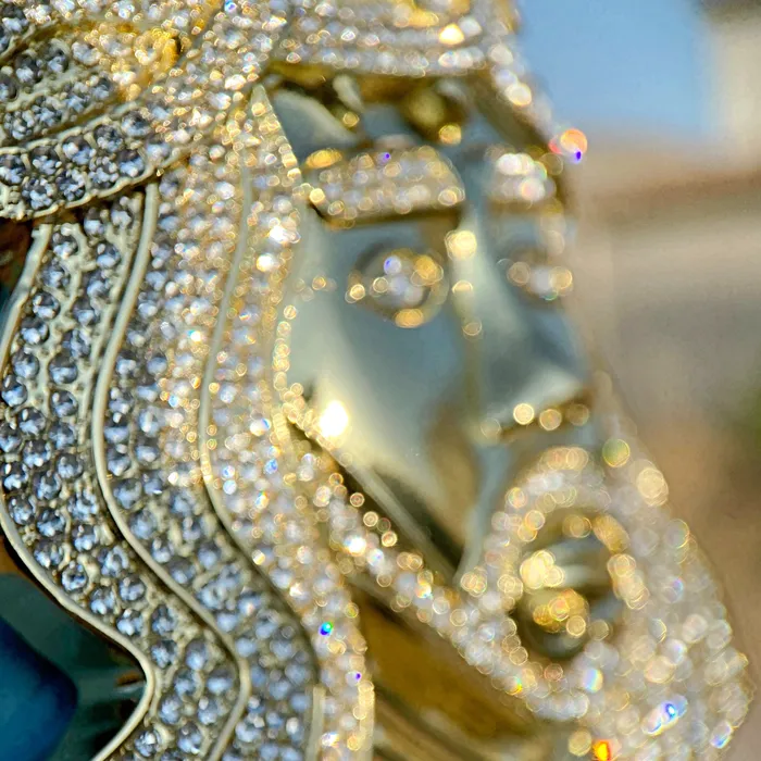 Necklaces 14K Gold Finish Jesus Head Huge Jumbo Pendant Iced Eyebrows Bling Cartel Necklaces 14K Gold Finish Jesus Head Huge Jumbo Pendant Iced Eyebrows Bling Cartel