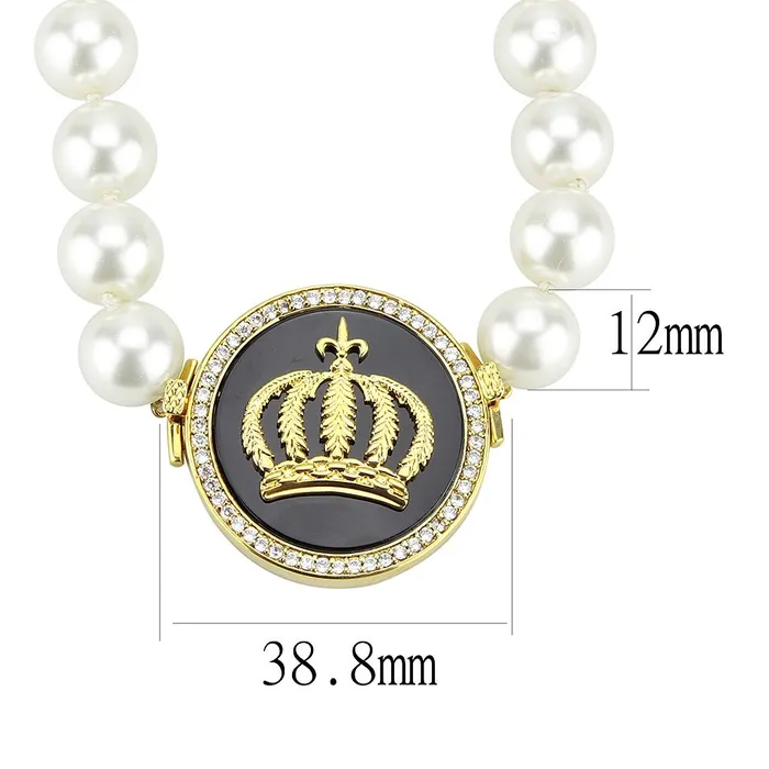 Necklaces Alamode LO2647 Gold Brass Necklace with SemiPrecious Onyx in Jet