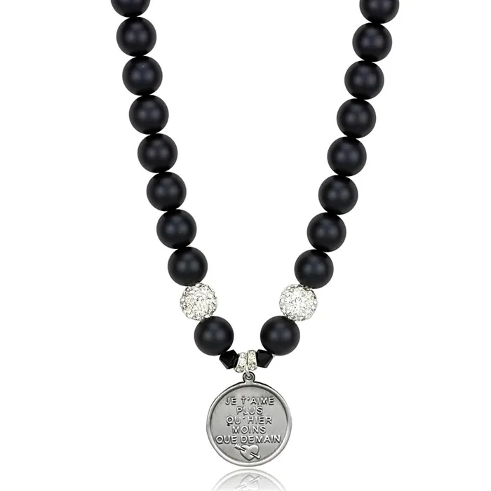 Necklaces Alamode LO3815 Antique Silver White Metal Necklace with Synthetic Glass Bead in Jet Necklaces Alamode LO3815 Antique Silver White Metal Necklace with Synthetic Glass Bead in Jet