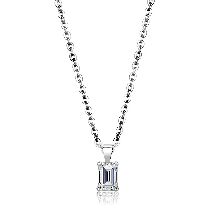 Necklaces Alamode LO4127 Rhodium Brass Chain Pendant with AAA Grade CZ in Clear Necklaces Alamode LO4127 Rhodium Brass Chain Pendant with AAA Grade CZ in Clear
