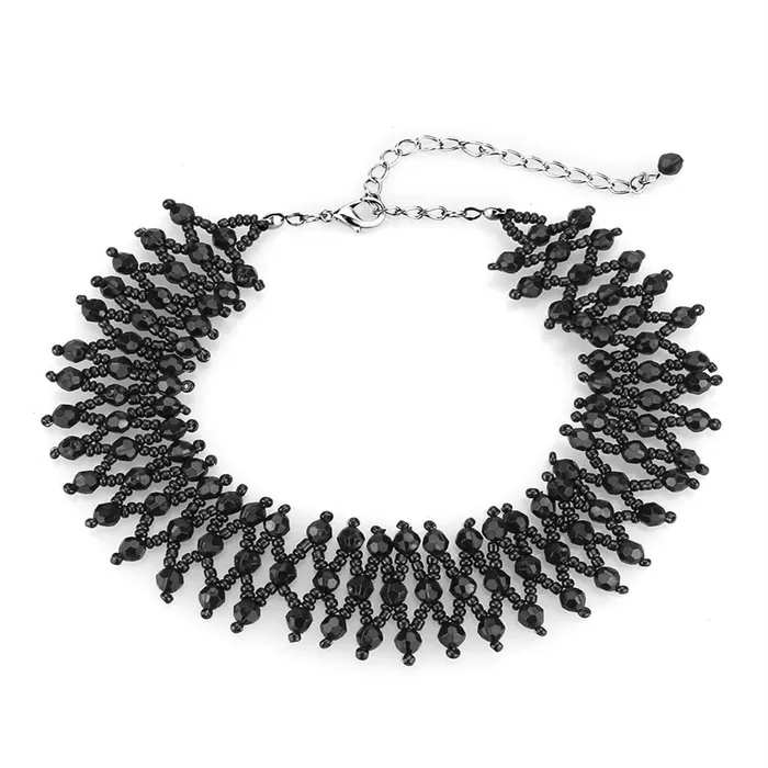 Necklaces Alamode LO4715 Rhodium Brass Necklace with Synthetic Synthetic Glass in Jet Necklaces Alamode LO4715 Rhodium Brass Necklace with Synthetic Synthetic Glass in Jet