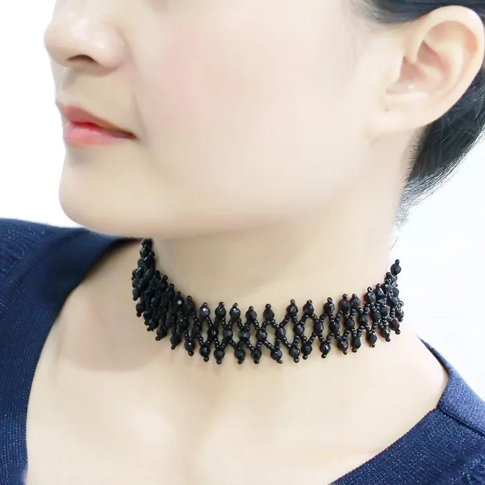 Necklaces Alamode LO4715 Rhodium Brass Necklace with Synthetic Synthetic Glass in Jet