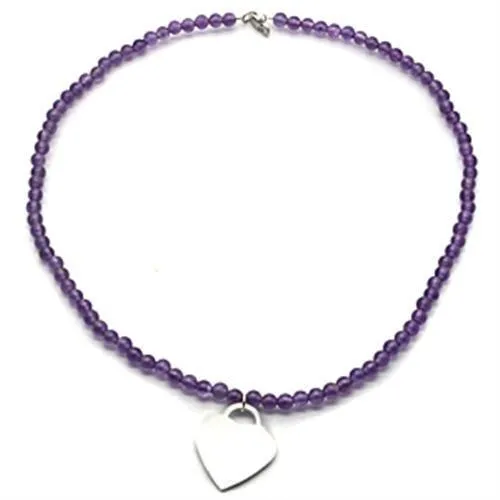 Necklaces Alamode LOS029 Silver 925 Sterling Silver Necklace with Synthetic Glass Bead in Amethyst Necklaces Alamode LOS029 Silver 925 Sterling Silver Necklace with Synthetic Glass Bead in Amethyst