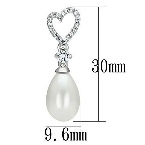 Necklaces Alamode TS127 Rhodium 925 Sterling Silver Necklace with Synthetic Pearl in White