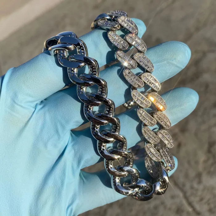 Necklaces AMERICAN TIME Mens 925 Sterling Silver Iced Cuban Chain 15 mm Thick 1824 Necklace Necklaces AMERICAN TIME Mens 925 Sterling Silver Iced Cuban Chain 15 mm Thick 1824 Necklace