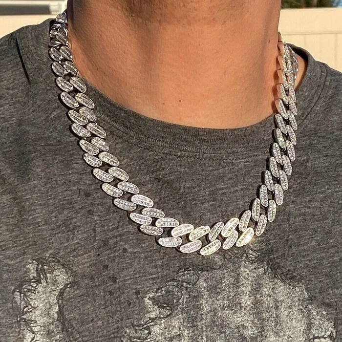 Necklaces AMERICAN TIME Mens 925 Sterling Silver Iced Cuban Chain 15 mm Thick 1824 Necklace Necklaces AMERICAN TIME Mens 925 Sterling Silver Iced Cuban Chain 15 mm Thick 1824 Necklace