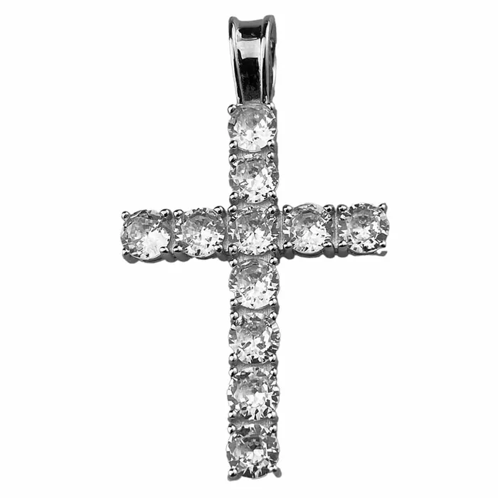 Necklaces Bling Cartel Admin 925 Sterling Silver Tennis Cross Pendant Iced CZ Flooded Out 175