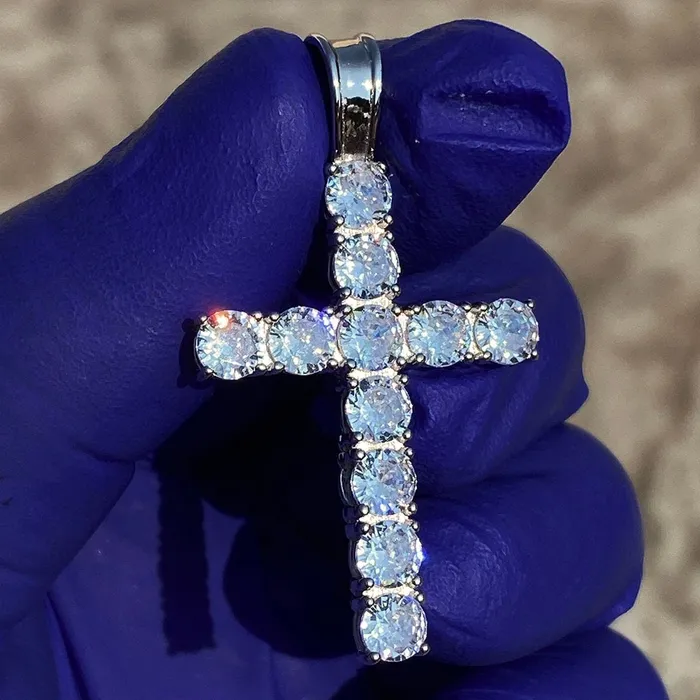 Necklaces Bling Cartel Admin 925 Sterling Silver Tennis Cross Pendant Iced CZ Flooded Out 175