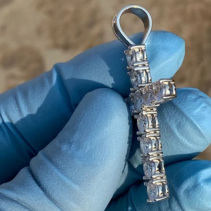 Necklaces Bling Cartel Admin 925 Sterling Silver Tennis Cross Pendant Iced CZ Flooded Out 175