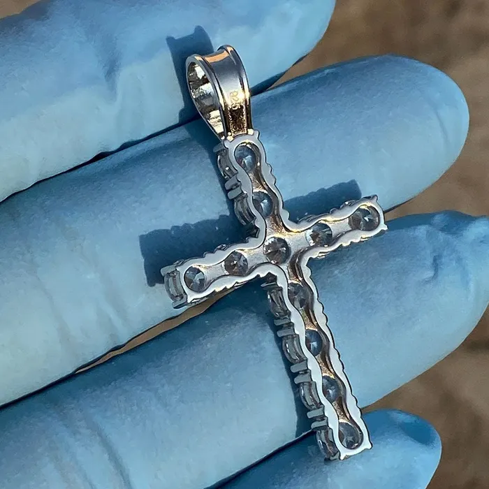 Necklaces Bling Cartel Admin 925 Sterling Silver Tennis Cross Pendant Iced CZ Flooded Out 175
