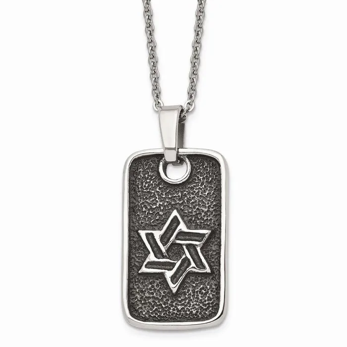 Necklaces Chisel Stainless Steel Antiqued Star of David Dog Tag Necklace