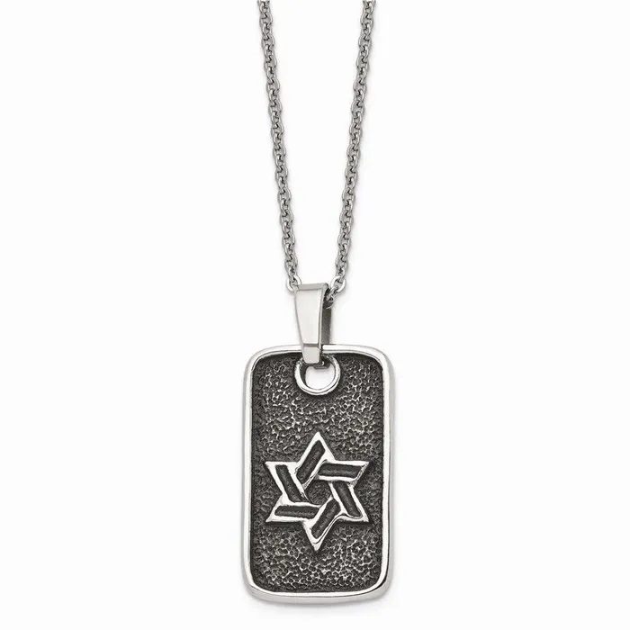 Necklaces Chisel Stainless Steel Antiqued Star of David Dog Tag Necklace Necklaces Chisel Stainless Steel Antiqued Star of David Dog Tag Necklace