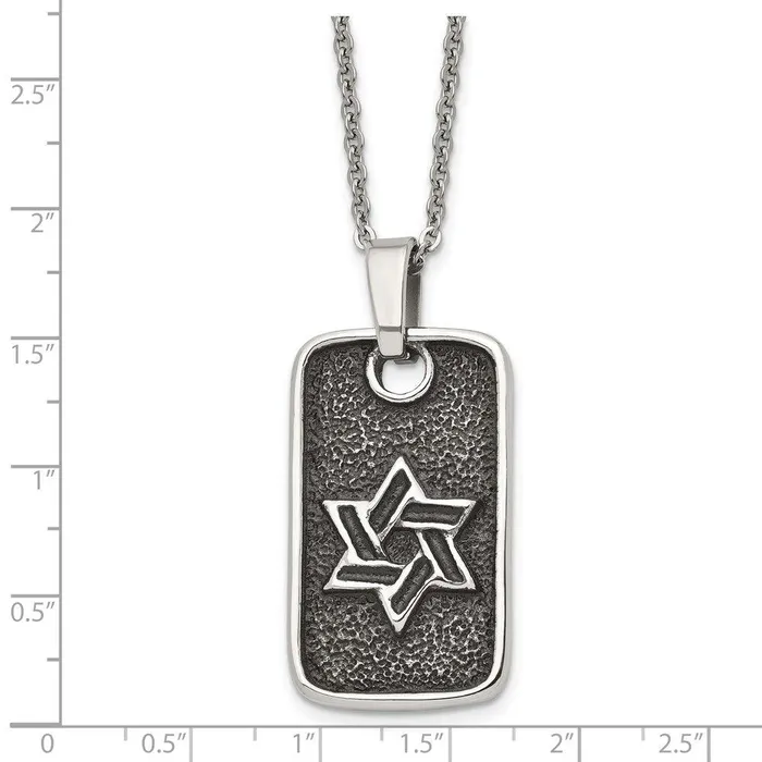 Necklaces Chisel Stainless Steel Antiqued Star of David Dog Tag Necklace Necklaces Chisel Stainless Steel Antiqued Star of David Dog Tag Necklace
