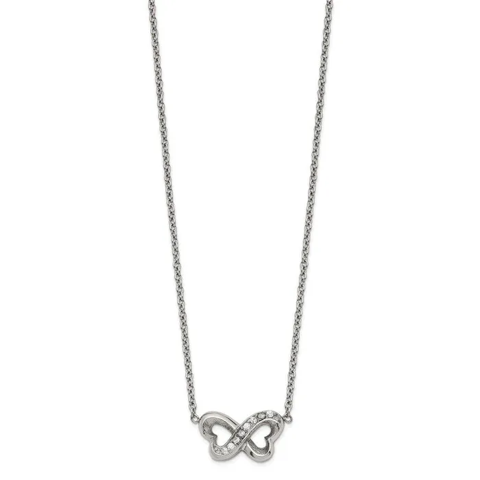 Necklaces Chisel Stainless Steel Polished CZ Interlocking Hearts with 2in Ext Necklace Necklaces Chisel Stainless Steel Polished CZ Interlocking Hearts with 2in Ext Necklace