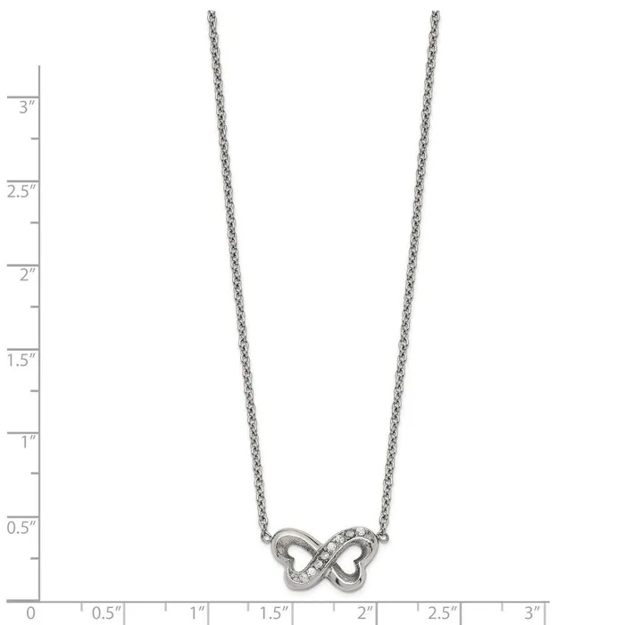 Necklaces Chisel Stainless Steel Polished CZ Interlocking Hearts with 2in Ext Necklace Necklaces Chisel Stainless Steel Polished CZ Interlocking Hearts with 2in Ext Necklace