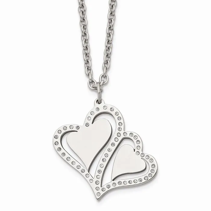 Necklaces Chisel Stainless Steel Polished Hearts with Crystals w 225in Ext Necklace Necklaces Chisel Stainless Steel Polished Hearts with Crystals w 225in Ext Necklace