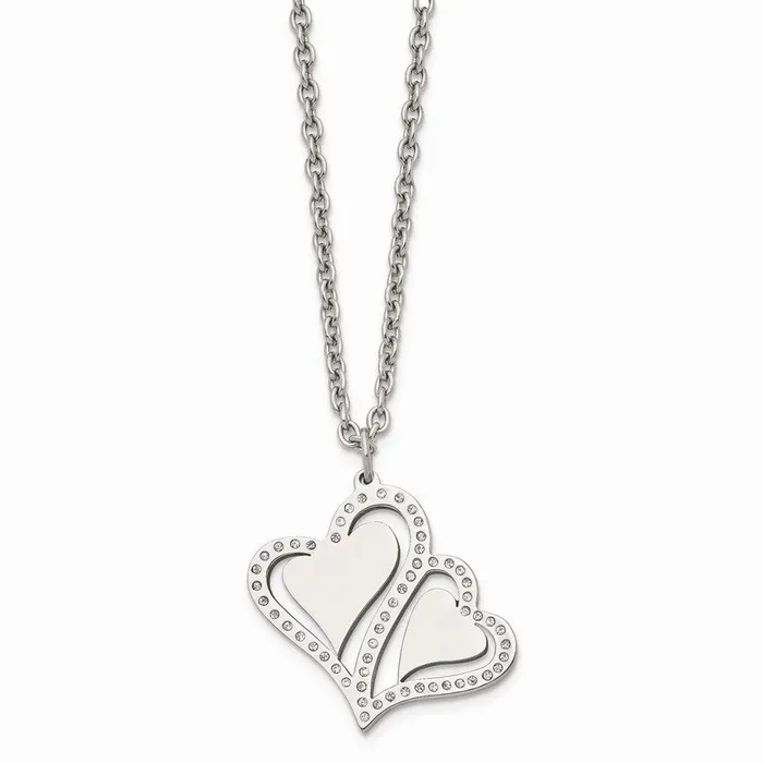 Necklaces Chisel Stainless Steel Polished Hearts with Crystals w 225in Ext Necklace Necklaces Chisel Stainless Steel Polished Hearts with Crystals w 225in Ext Necklace
