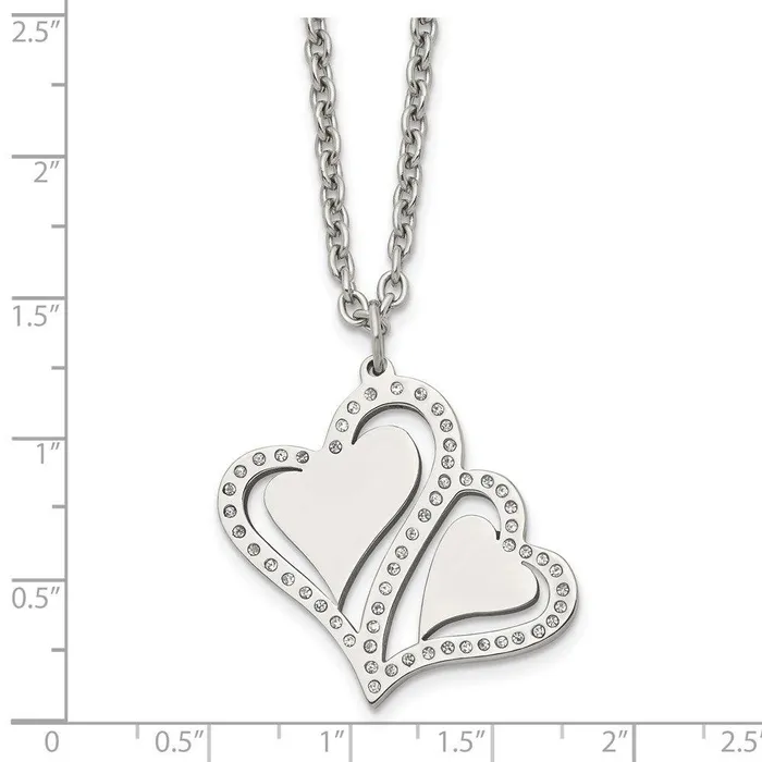 Necklaces Chisel Stainless Steel Polished Hearts with Crystals w 225in Ext Necklace Necklaces Chisel Stainless Steel Polished Hearts with Crystals w 225in Ext Necklace