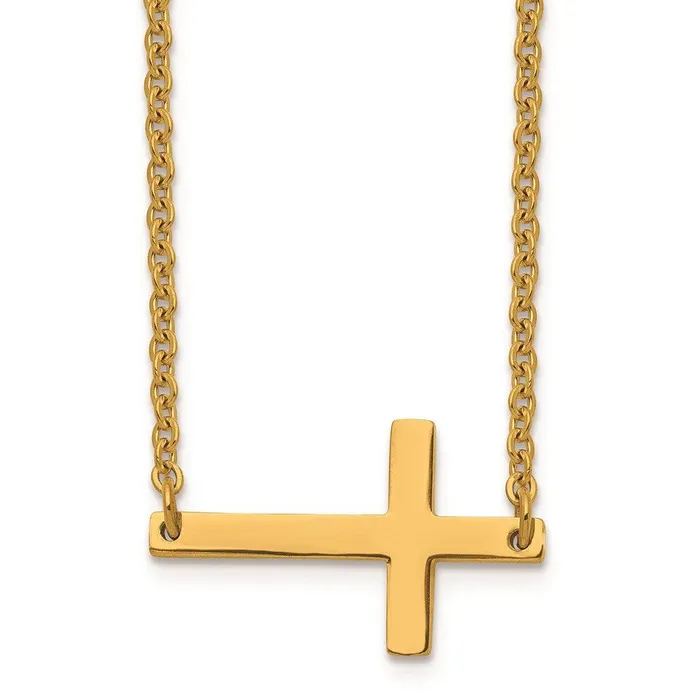Necklaces Chisel Stainless Steel Yellow IPplated Sideways Cross 18in Necklace Necklaces Chisel Stainless Steel Yellow IPplated Sideways Cross 18in Necklace