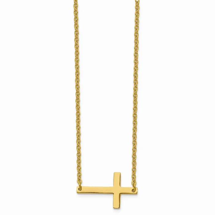 Necklaces Chisel Stainless Steel Yellow IPplated Sideways Cross 18in Necklace Necklaces Chisel Stainless Steel Yellow IPplated Sideways Cross 18in Necklace