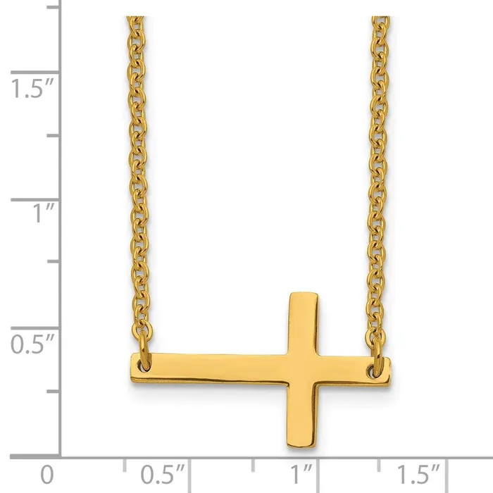 Necklaces Chisel Stainless Steel Yellow IPplated Sideways Cross 18in Necklace Necklaces Chisel Stainless Steel Yellow IPplated Sideways Cross 18in Necklace