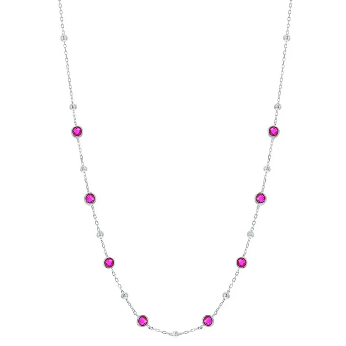 Necklaces Classic Classic Womens Necklace Silver Bezel Set Ruby CZ and Bead Station M707616 Necklaces Classic Classic Womens Necklace Silver Bezel Set Ruby CZ and Bead Station M707616