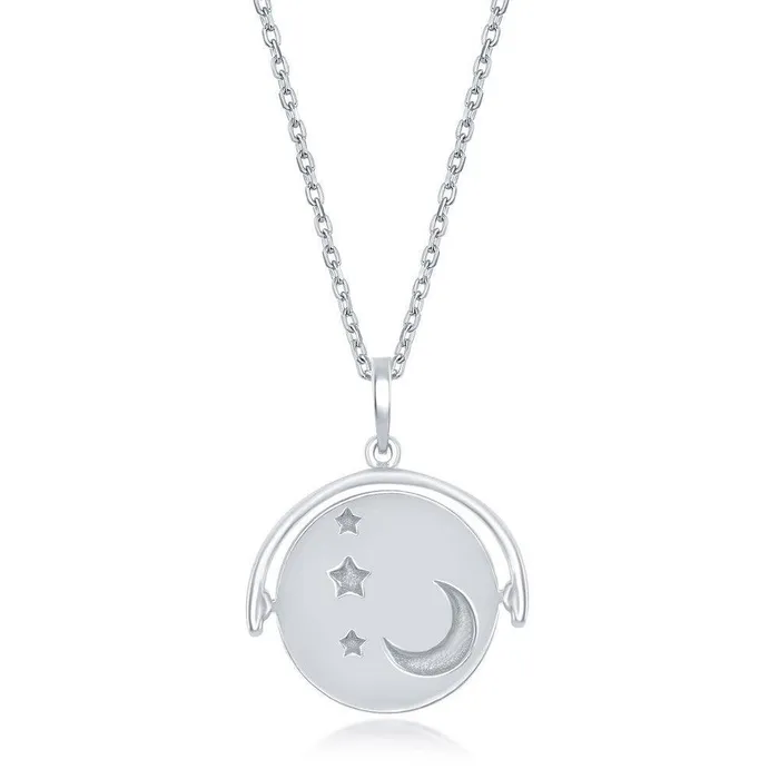 Necklaces Classic Sterling Silver Moon and Stars Spinning Necklace