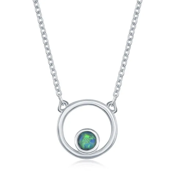 Necklaces Classic Sterling Silver Open Circle with Blue Inlay Opal Necklace Necklaces Classic Sterling Silver Open Circle with Blue Inlay Opal Necklace