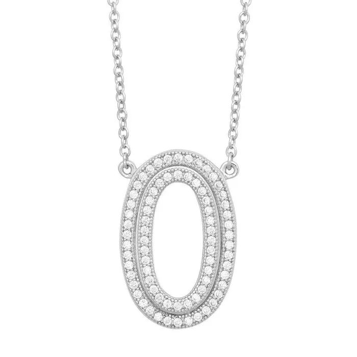 Necklaces Classic Sterling Silver Open Micro Pave Oval Necklace