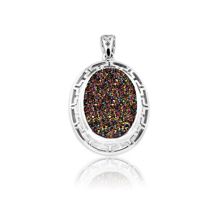 Necklaces Classic Sterling Silver Rainbow Druzy Center Oval Pendant