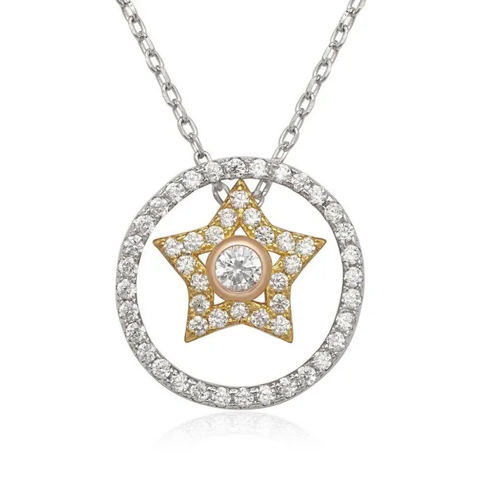 Necklaces Classic Sterling Silver Rose Gold and Gold Tone CZ Necklace