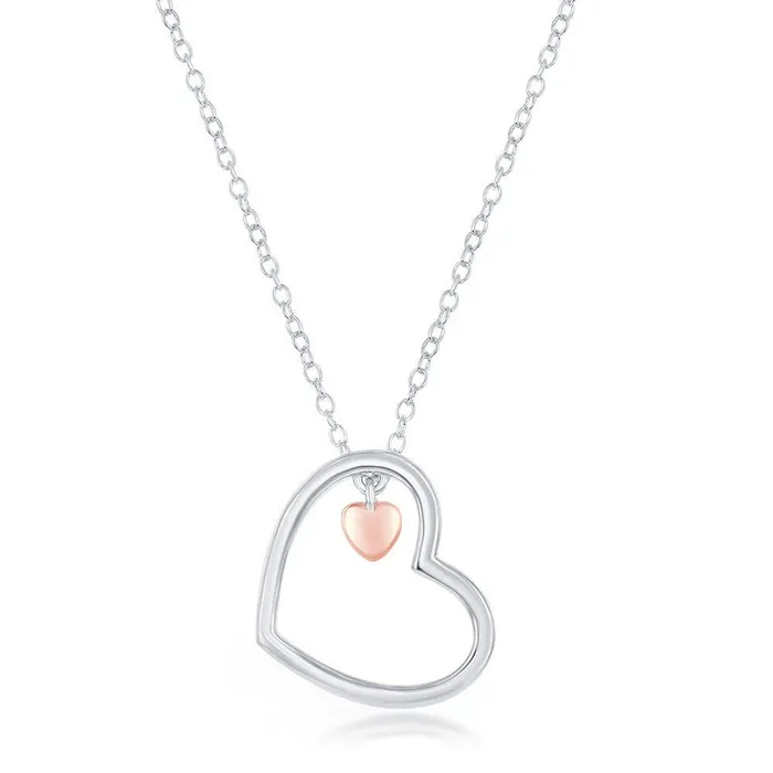 Necklaces Classic Sterling Silver Rose Gold Heart Charm Necklace