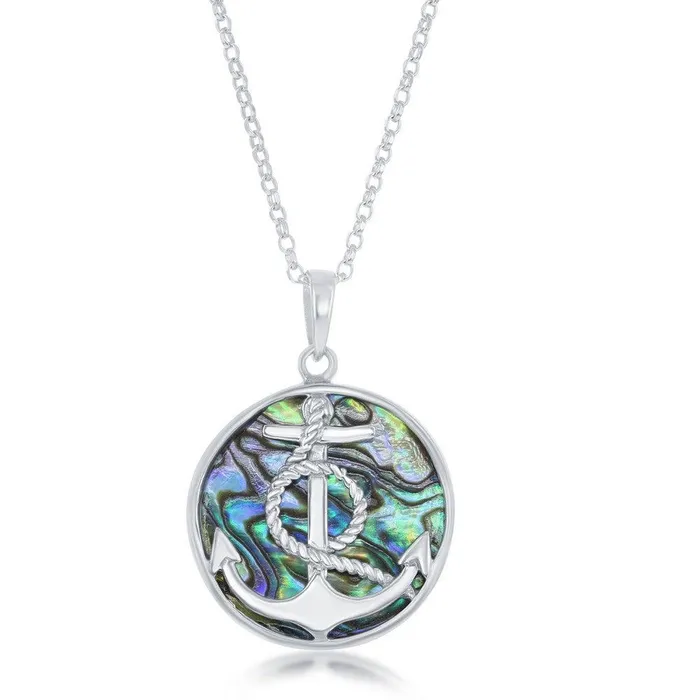 Necklaces Classic Sterling Silver Round Abalone Pendant Chain