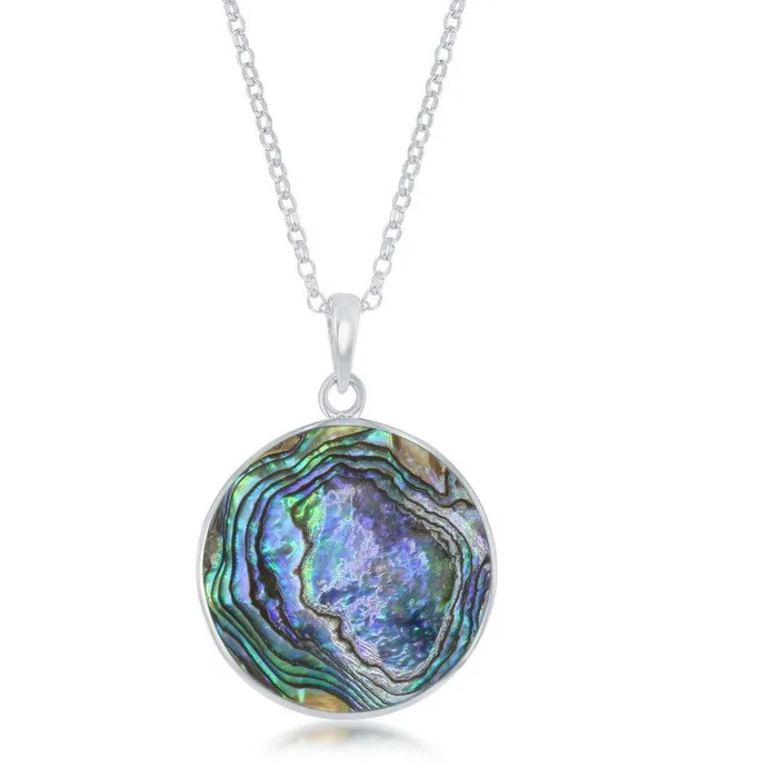 Necklaces Classic Sterling Silver Round Abalone Pendant Chain