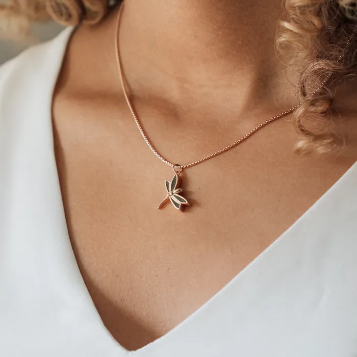 Necklaces closebymejewelry Dragonfly Cremation Necklace in 14K Rose Gold