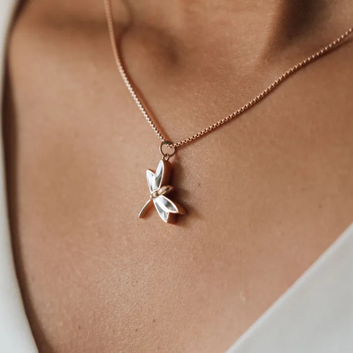 Necklaces closebymejewelry Dragonfly Cremation Necklace in 14K Rose Gold