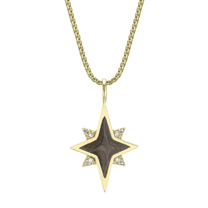 Necklaces closebymejewelry North Star Cremation Necklace in 14K Yellow Gold with Diamonds Necklaces closebymejewelry North Star Cremation Necklace in 14K Yellow Gold with Diamonds