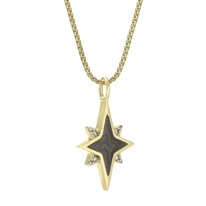 Necklaces closebymejewelry North Star Cremation Necklace in 14K Yellow Gold with Diamonds