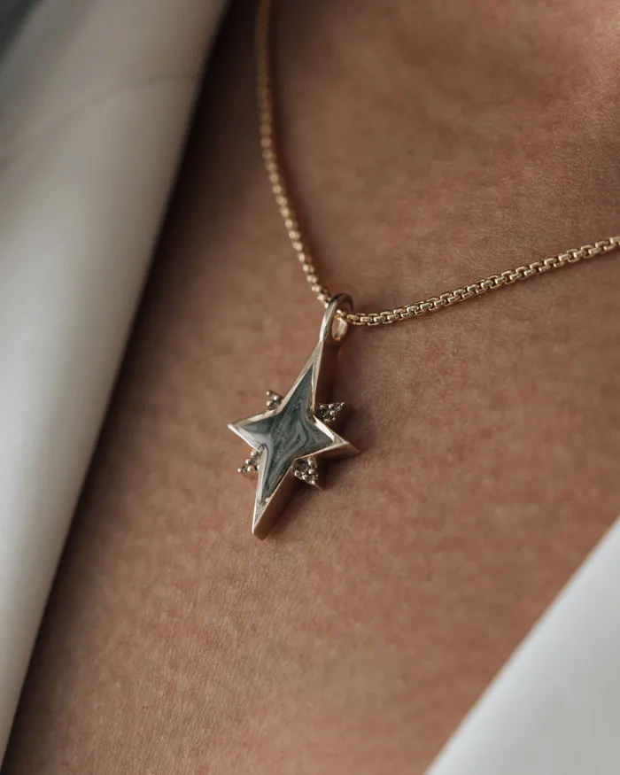 Necklaces closebymejewelry North Star Cremation Necklace in 14K Yellow Gold with Diamonds