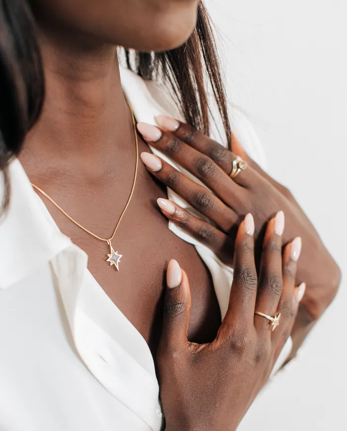 Necklaces closebymejewelry North Star Cremation Necklace in 14K Yellow Gold with Diamonds