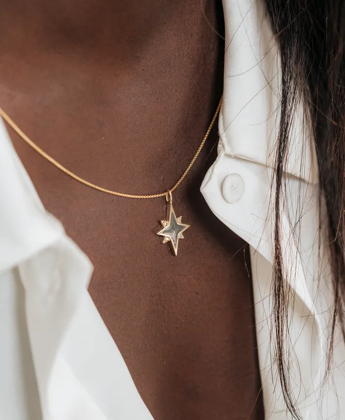 Necklaces closebymejewelry North Star Cremation Necklace in 14K Yellow Gold with Diamonds