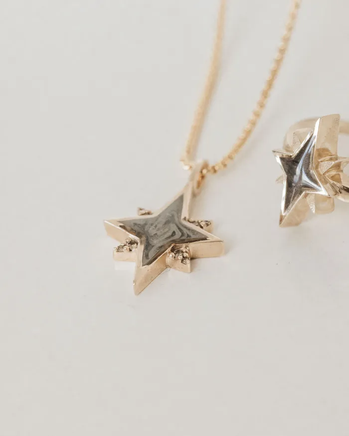 Necklaces closebymejewelry North Star Cremation Necklace in 14K Yellow Gold with Diamonds