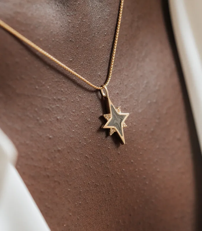 Necklaces closebymejewelry North Star Cremation Necklace in 14K Yellow Gold with Diamonds