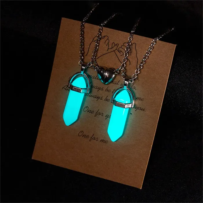 Necklaces Couple Magnetic HeartShaped Luminous Hexagonal Pendant VVS Jewelry
