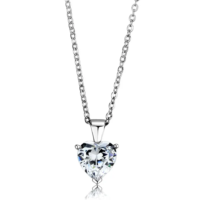 Necklaces LOS889 Rhodium 925 Sterling Silver Chain Pendant with AAA Grade CZ in Clear Alamode Necklaces LOS889 Rhodium 925 Sterling Silver Chain Pendant with AAA Grade CZ in Clear Alamode