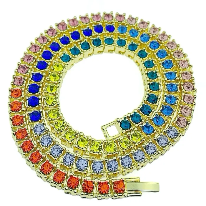 Necklaces Rainbow Iced Flooded Out Tennis Chain Gold Finish Choker Necklace 18 Bling Cartel Admin Necklaces Rainbow Iced Flooded Out Tennis Chain Gold Finish Choker Necklace 18 Bling Cartel Admin
