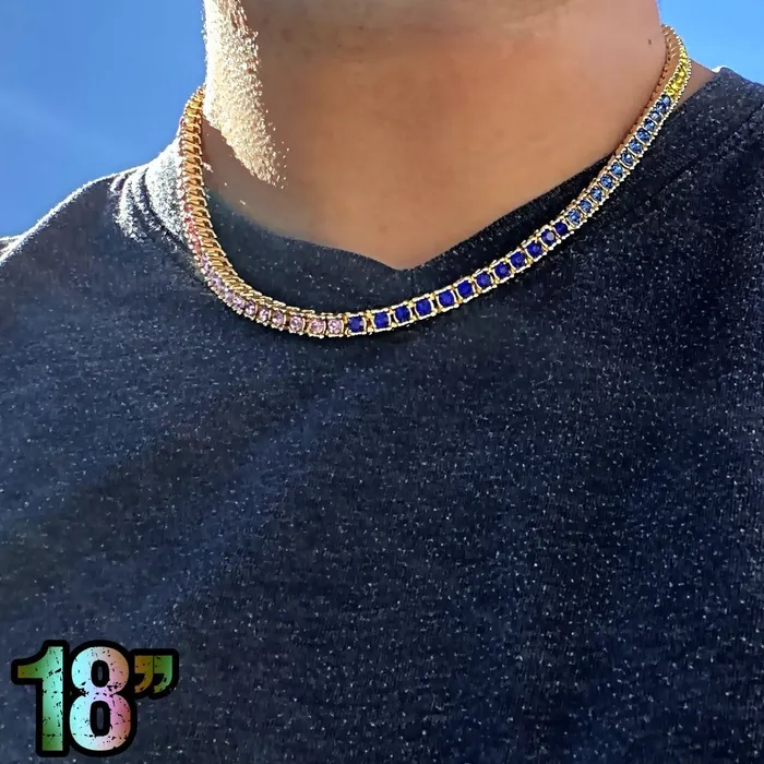 Necklaces Rainbow Iced Flooded Out Tennis Chain Gold Finish Choker Necklace 18 Bling Cartel Admin