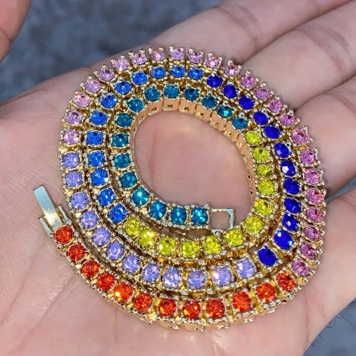 Necklaces Rainbow Iced Flooded Out Tennis Chain Gold Finish Choker Necklace 18 Bling Cartel Admin